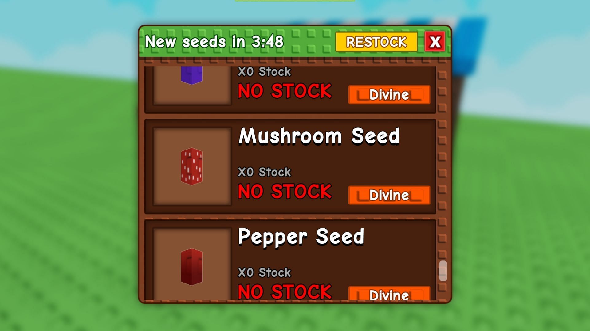 Mushroom Seeds are often out of stock (Image via Roblox)